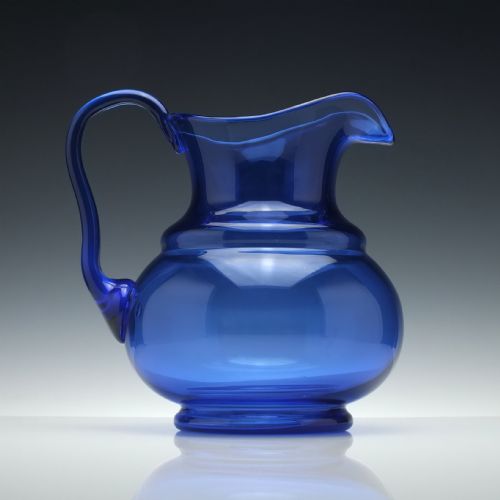 large bristol blue 19th century water jug c1880 - CATEGORY: ANTIQUE GLASS - DATED 1880