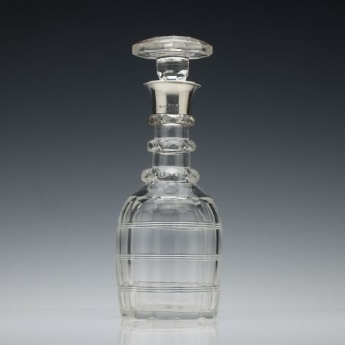 silver collared cut glass spirit decanter 1921 - CATEGORY: ANTIQUE GLASS - DATED 1920