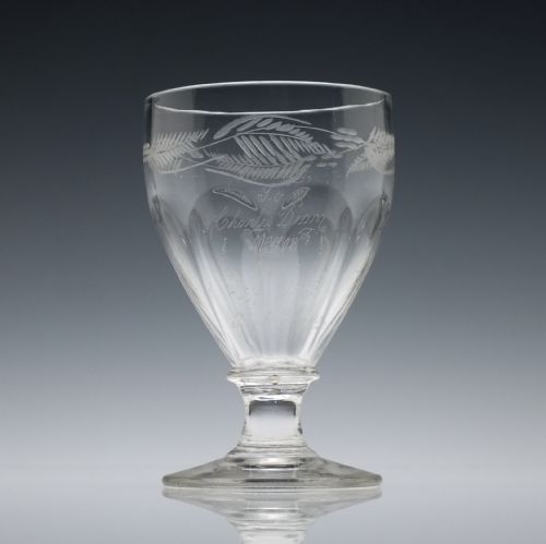 engraved 19th century petal moulded glass rummer c1880 - CATEGORY: ANTIQUE GLASS - DATED 1880