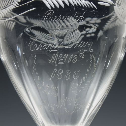 ENGRAVED 19TH CENTURY PETAL MOULDED GLASS RUMMER C1880 - ADDITIONAL PHOTO 1