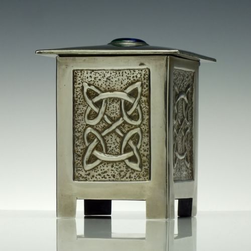 arts and crafts pewter box with ruskin stone c1920 - CATEGORY: ANTIQUE BOXES - DATED 1910
