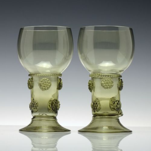 pair 19th century green roemers c1900 - CATEGORY: ANTIQUE GLASS - DATED 1900