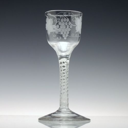 georgian engraved opaque twist wine glass c1760 - CATEGORY: ANTIQUE GLASS - DATED 1750