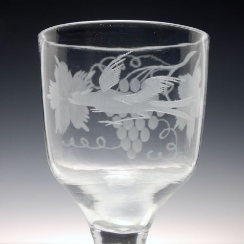 GEORGIAN ENGRAVED OPAQUE TWIST WINE GLASS C1760 - ADDITIONAL PHOTO 1