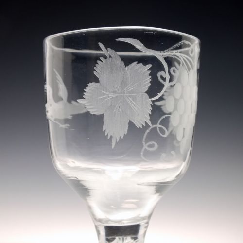GEORGIAN ENGRAVED OPAQUE TWIST WINE GLASS C1760 - ADDITIONAL PHOTO 2