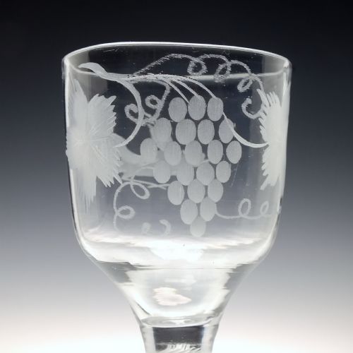 GEORGIAN ENGRAVED OPAQUE TWIST WINE GLASS C1760 - ADDITIONAL PHOTO 3