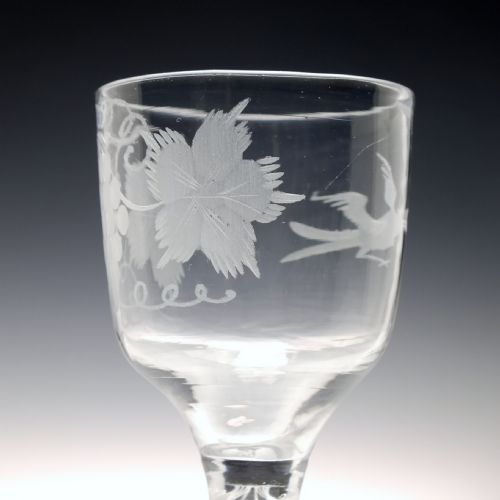 GEORGIAN ENGRAVED OPAQUE TWIST WINE GLASS C1760 - ADDITIONAL PHOTO 4