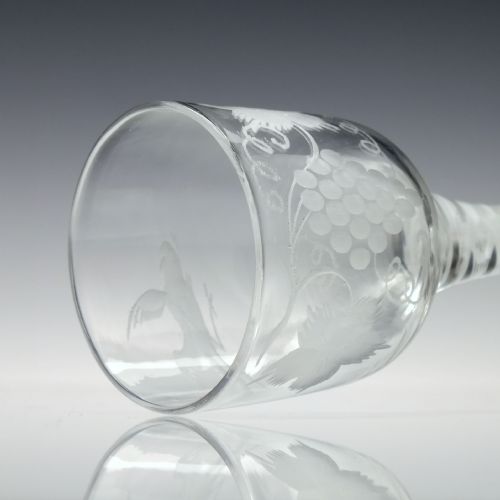 GEORGIAN ENGRAVED OPAQUE TWIST WINE GLASS C1760 - ADDITIONAL PHOTO 7
