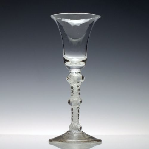 18th century english triple knop opaque twist wine glass c1760 - CATEGORY: ANTIQUE GLASS - DATED 1750