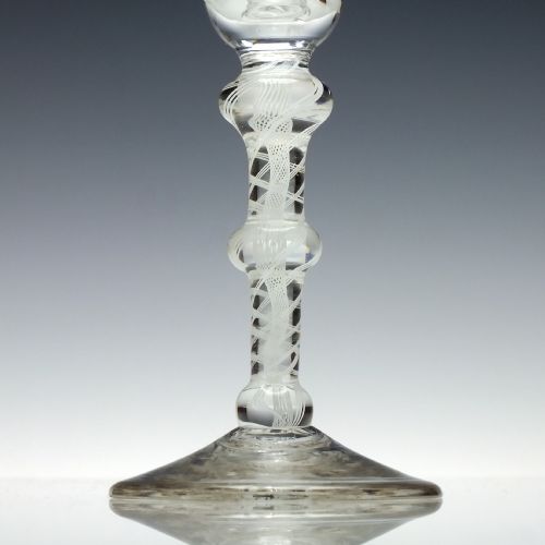 18TH CENTURY ENGLISH TRIPLE KNOP OPAQUE TWIST WINE GLASS C1760 - ADDITIONAL PHOTO 1