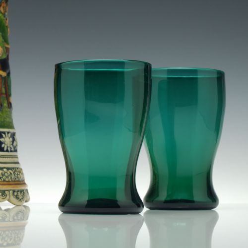 pair 19th century bristol green glass tumbler c1880 - CATEGORY: ANTIQUE GLASS - DATED 1880