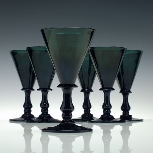 six bristol green wine glasses c1800 - CATEGORY: ANTIQUE GLASS - DATED 1800