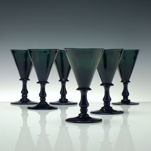 SIX BRISTOL GREEN WINE GLASSES C1800 - ADDITIONAL PHOTO 1