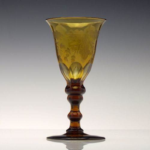 acorn engraved 19th century amber engraved wine glass c1830 - CATEGORY: ANTIQUE GLASS - DATED 1800