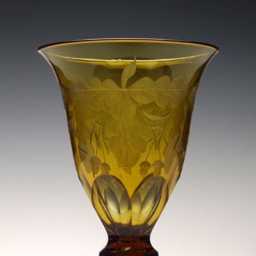 ACORN ENGRAVED 19TH CENTURY AMBER ENGRAVED WINE GLASS C1830 - ADDITIONAL PHOTO 3