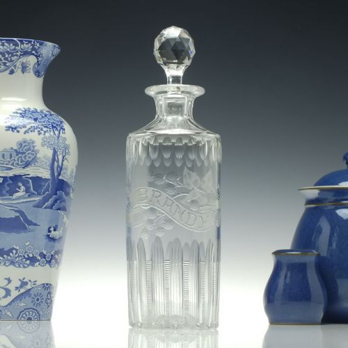 victorian engraved polished brandy decanter c1870 - CATEGORY: ANTIQUE GLASS - DATED 1870