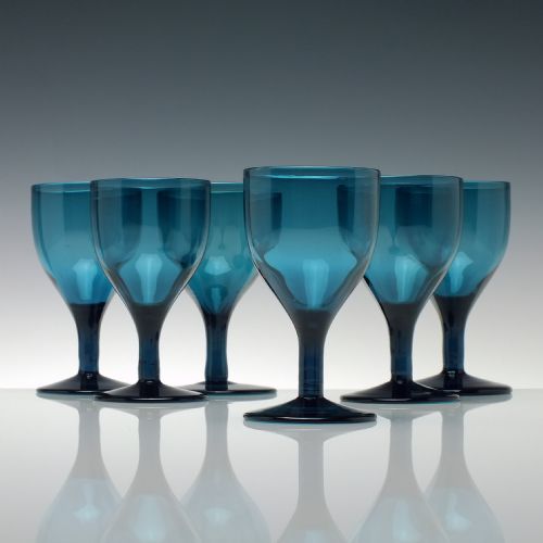 six georgian peacock blue wine glasses c1820 - CATEGORY: ANTIQUE GLASS - DATED 1800