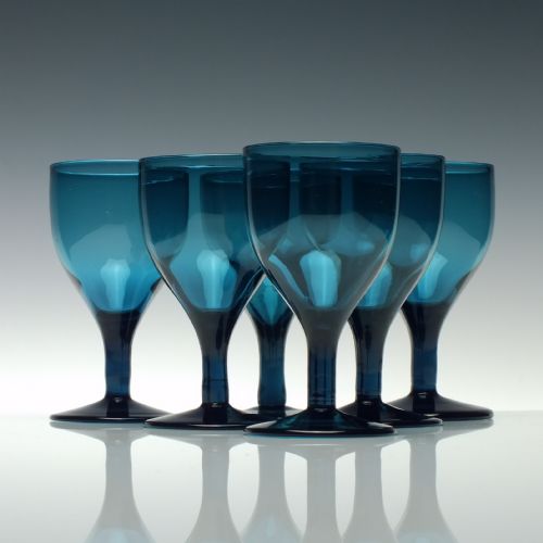 SIX GEORGIAN PEACOCK BLUE WINE GLASSES C1820 - ADDITIONAL PHOTO 2