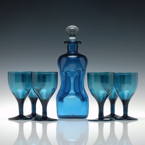 SIX GEORGIAN PEACOCK BLUE WINE GLASSES C1820 - ADDITIONAL PHOTO 4