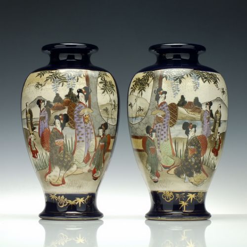 PAIR JAPANESE HAND PAINTED SATSUMA VASES C1900 - ADDITIONAL PHOTO 1