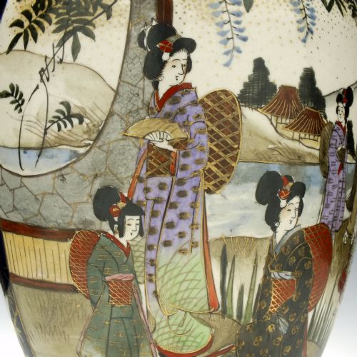 PAIR JAPANESE HAND PAINTED SATSUMA VASES C1900 - ADDITIONAL PHOTO 5