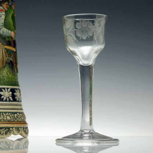 antique 18th century jacobite 'outlander' sympathy plain stem wine glass c1740 - CATEGORY: ANTIQUE GLASS - DATED 1750
