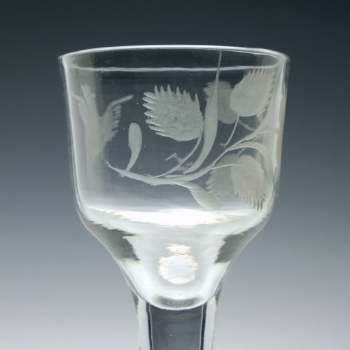 ANTIQUE 18TH CENTURY JACOBITE 'OUTLANDER' SYMPATHY PLAIN STEM WINE GLASS C1740 - ADDITIONAL PHOTO 3