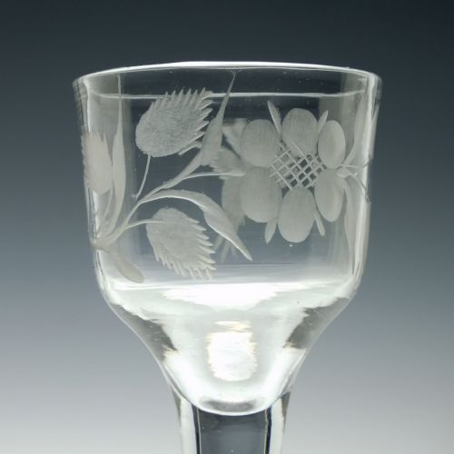 ANTIQUE 18TH CENTURY JACOBITE 'OUTLANDER' SYMPATHY PLAIN STEM WINE GLASS C1740 - ADDITIONAL PHOTO 4