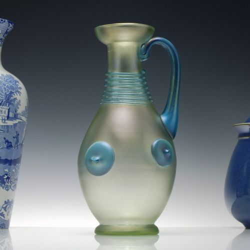 loetz blue threaded orpheus glass carafe or pitcher circa 1904 - CATEGORY: ANTIQUE GLASS - DATED 1900
