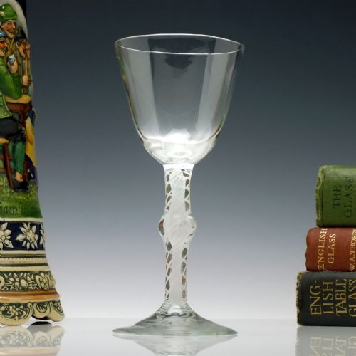 18th century english knopped opaque twist wine goblet c1760 - CATEGORY: ANTIQUE GLASS - DATED 1750