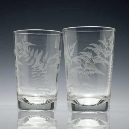 pair of antique 19th century engraved glass tumblers c1870 - CATEGORY: ANTIQUE GLASS - DATED 1870