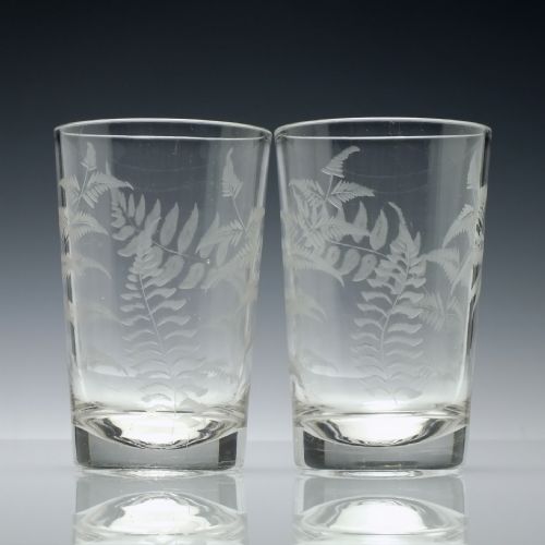 PAIR OF ANTIQUE 19TH CENTURY ENGRAVED GLASS TUMBLERS C1870 - ADDITIONAL PHOTO 3