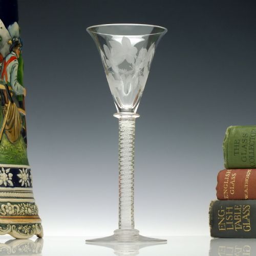 engraved scottish opaque twist wine glass c1870 - CATEGORY: ANTIQUE GLASS - DATED 1870