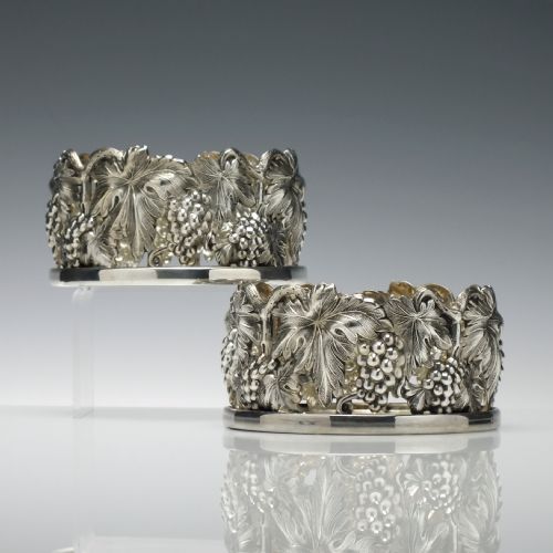 pair of edwardian silver plated wine bottle coasters c1910 - CATEGORY: ANTIQUE SILVER - DATED 1910