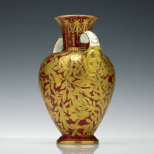 PAIR 19TH CENTURY ROYAL CROWN DERBY TWIN MASK HANDLE URN VASES 18771890 - ADDITIONAL PHOTO 5