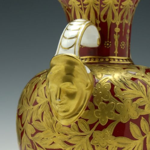 PAIR 19TH CENTURY ROYAL CROWN DERBY TWIN MASK HANDLE URN VASES 18771890 - ADDITIONAL PHOTO 8