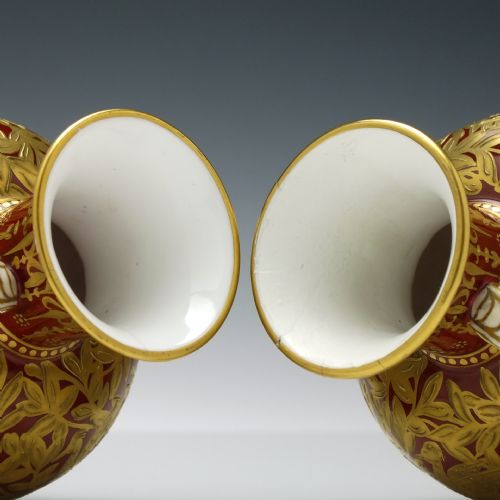 PAIR 19TH CENTURY ROYAL CROWN DERBY TWIN MASK HANDLE URN VASES 18771890 - ADDITIONAL PHOTO 10