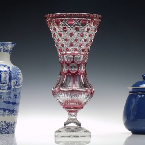 large victorian cranberry cut vase c1900 - CATEGORY: ANTIQUE VASES - DATED VICTORIAN