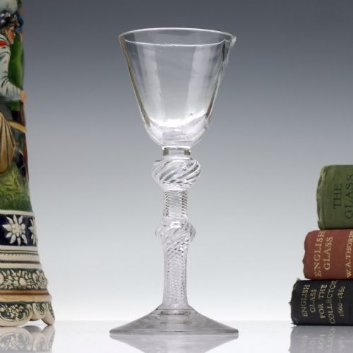 georgian double knop air twist wine glass c1750 - CATEGORY: ANTIQUE GLASS - DATED GEORGIAN