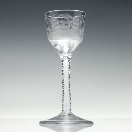 ENGRAVED 18TH CENTURY OPAQUE TWIST WINE GLASS C1760 - ADDITIONAL PHOTO 1