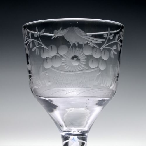 ENGRAVED 18TH CENTURY OPAQUE TWIST WINE GLASS C1760 - ADDITIONAL PHOTO 2