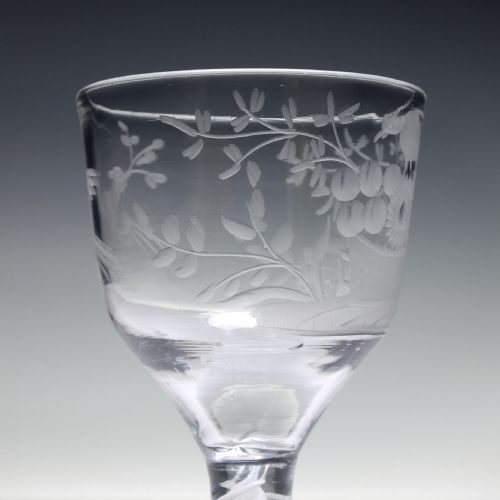 ENGRAVED 18TH CENTURY OPAQUE TWIST WINE GLASS C1760 - ADDITIONAL PHOTO 3