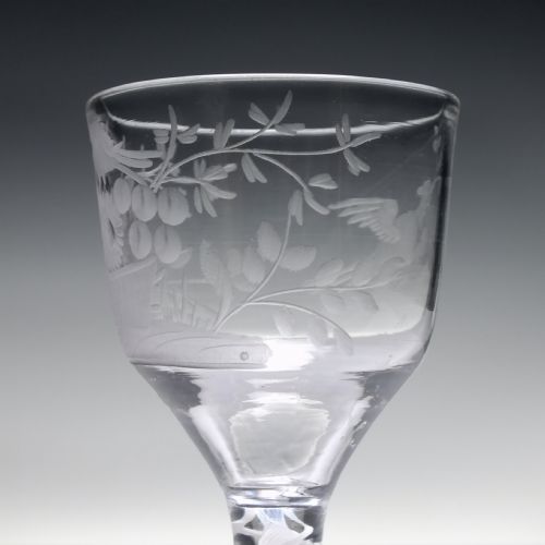 ENGRAVED 18TH CENTURY OPAQUE TWIST WINE GLASS C1760 - ADDITIONAL PHOTO 4
