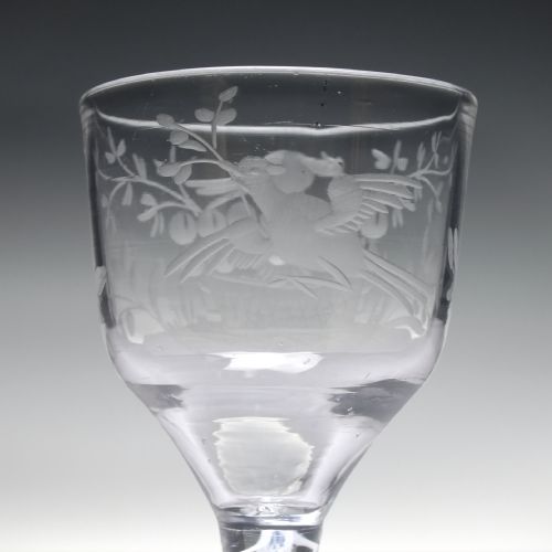 ENGRAVED 18TH CENTURY OPAQUE TWIST WINE GLASS C1760 - ADDITIONAL PHOTO 5