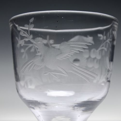 ENGRAVED 18TH CENTURY OPAQUE TWIST WINE GLASS C1760 - ADDITIONAL PHOTO 6