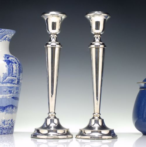 pair tall sterling silver candle sticks birmingham 1926 - CATEGORY: ANTIQUE LIGHTING - DATED 1920