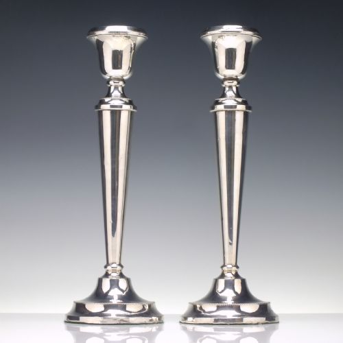 PAIR TALL STERLING SILVER CANDLE STICKS BIRMINGHAM 1926 - ADDITIONAL PHOTO 1