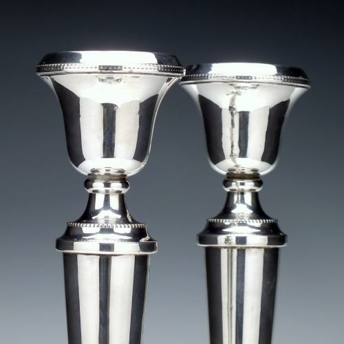 PAIR TALL STERLING SILVER CANDLE STICKS BIRMINGHAM 1926 - ADDITIONAL PHOTO 2