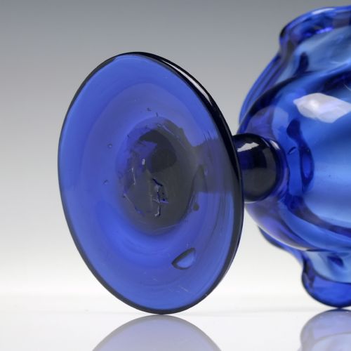 RARE 18TH CENTURY BLUE SWEETMEAT GLASS WITH CRIMPED BOWL C1760 - ADDITIONAL PHOTO 5