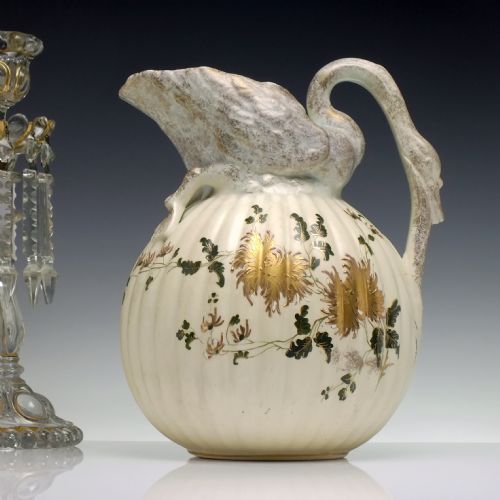 large victorian hand painted swan porcelain water jug c1850 - CATEGORY: ANTIQUE JUGS - DATED VICTORIAN